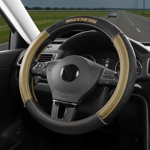 Skechers Steering Wheel Cover Contour Foam Cozy Fit, Leather Steering Wheel Covers,Universal Anti-Slip Fit 14" 1/2-15" Car Wheel Cover for Car Decor Gifts Fit Suvs,Vans,Sedans,Car,Trucks,Beige - color: Beige