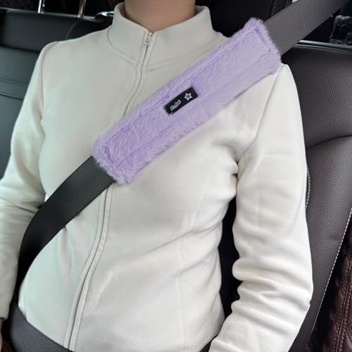 SPRING SEAON Fluffy Auto Seat Belt Cover Pad Soft Universal Car Seat Belt Covers Seat Beat Strap Pad for Shoulder Pad Neck Cushion Protector Car Accessories 2 PCS Purple - color: Purple