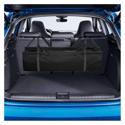 Hanging Car Trunk Organizer, Large Capacity Backseat Storage Bag, Waterproof 1680D Oxford Cargo Organizer with Adjustable Straps, Collapsible Car Storage for SUV Truck MPV (Black)