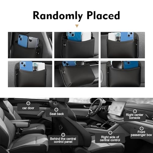 Car Seat Side Storage Pocket, Leather Multifunctional Console Side Organizer Bag, Self-adhesive Auto Door Pocket Organizer, Universal for Most Cars (Black)