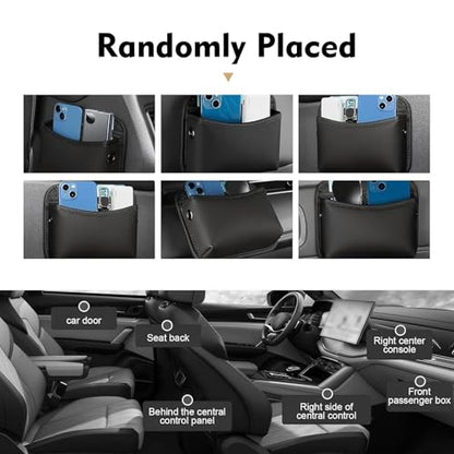 Car Seat Side Storage Pocket, Leather Multifunctional Console Side Organizer Bag, Self-adhesive Auto Door Pocket Organizer, Universal for Most Cars (Black)