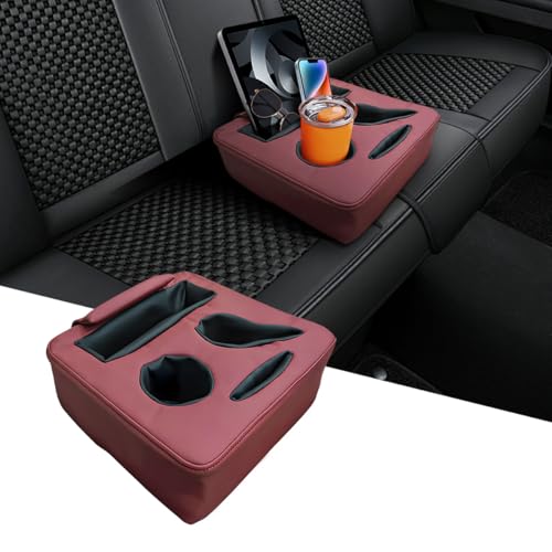 KVAEY Car Back Seat Cup Holder, Automotive Cup Organizer to Store Cup Phone Drink Remote, Waterproof Leather Cup Holder Tray for Car Couch Bed Boat, Universal Car Accessories (Wine Red) - color: Wine Red