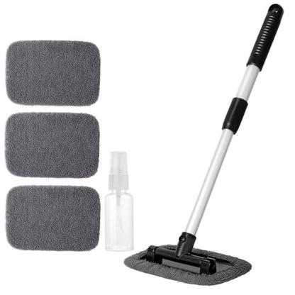 Qydipclin 11pcs Windshield Cleaner Tool, Car Window Cleaning Wash Kit with 6 Reusable Microfiber Pads 2 Spray Bottles and Extendable Handles Auto Glass Wiper Kit, Gray - color: Gray