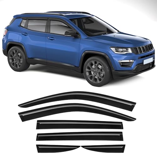 Rain Guards Compatible with Jeep Compass 2017 2018 2019 2020 2021 2022 2023 2024 2025 2026, Tape-on Durable Side Window Sun Wind Deflectors 2017-2026 Compass Rain Guard Black 6 PCS - size: Fit for Jeep Compass 2017-2026