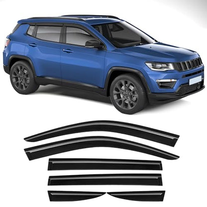 Rain Guards Compatible with Jeep Compass 2017 2018 2019 2020 2021 2022 2023 2024 2025 2026, Tape-on Durable Side Window Sun Wind Deflectors 2017-2026 Compass Rain Guard Black 6 PCS - size: Fit for Jeep Compass 2017-2026