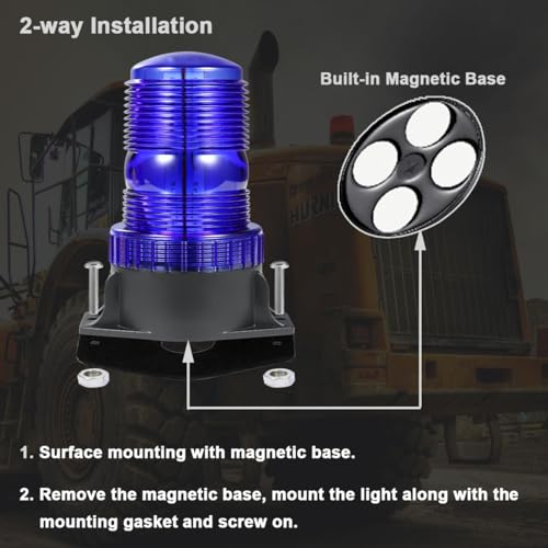 WOWTOU Rooftop Magnetic LED Blue Strobe Lights for Volunteer Firefighter Vehicles Police Cars POV Trucks Forklift, 12V 24V Safety Warning Flasher Emergency Flashing Beacon - color: Blue