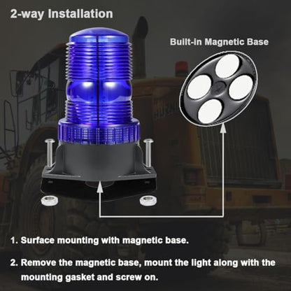 WOWTOU Rooftop Magnetic LED Blue Strobe Lights for Volunteer Firefighter Vehicles Police Cars POV Trucks Forklift, 12V 24V Safety Warning Flasher Emergency Flashing Beacon - color: Blue