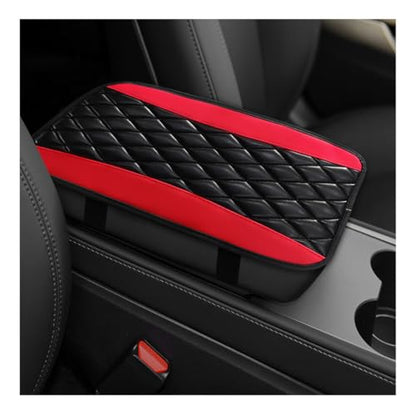 Car Center Console Cushion Pad, 12.6"×7.5" Waterproof Leather Armrest Seat Box Cover Protector, Soft Comfortable Anti-Scratch Arm Rest Console Pad for Most Cars Trucks SUVs (Black & Red) - color: Black & Red