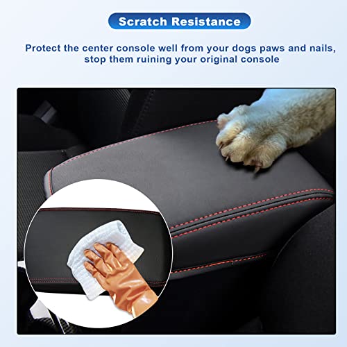 CDEFG 2024 2025 CX-5 Center Console Cover Armrest Pad Compatible with 2018-2023 2024 2025 Mazda CX5 CX-5 Console Lid Protective Cover Black Leather Scratch Resistance (Red Line) - color: Red Stitches for 2018-2025 CX-5