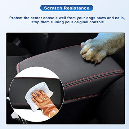 CDEFG 2024 2025 CX-5 Center Console Cover Armrest Pad Compatible with 2018-2023 2024 2025 Mazda CX5 CX-5 Console Lid Protective Cover Black Leather Scratch Resistance (Red Line) - color: Red Stitches for 2018-2025 CX-5