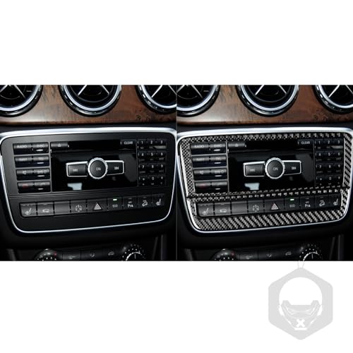 Auto Center Console Radio Warning Light Buttons Control Panel Frame Sticker Cover Compatible With Benz CLA C117 2014-2018 GLA X156 2015-2019 Interior Trim Decal Accessories Real Carbon Fiber Black - B - color: Center Console Radio Warning Light Buttons Co