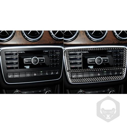Auto Center Console Radio Warning Light Buttons Control Panel Frame Sticker Cover Compatible With Benz CLA C117 2014-2018 GLA X156 2015-2019 Interior Trim Decal Accessories Real Carbon Fiber Black - B - color: Center Console Radio Warning Light Buttons Co