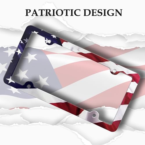 LIN KANG American Flag License Plate Frame Holder - 2 Pack Patriotic Universal Aluminum Matte Stripe US Flag Gloss Car Plate Frame Covers Accessory with 4 Holes and Screws Fasteners Caps - color: Matte American flag 4 Holes B