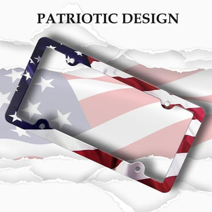 LIN KANG American Flag License Plate Frame Holder - 2 Pack Patriotic Universal Aluminum Matte Stripe US Flag Gloss Car Plate Frame Covers Accessory with 4 Holes and Screws Fasteners Caps - color: Matte American flag 4 Holes B