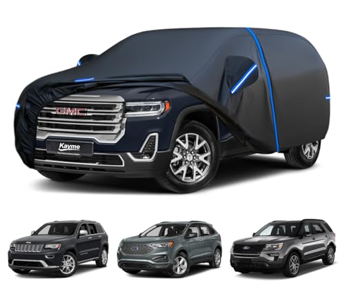 Kayme SUV Car Cover Custom Fit for GMC Acadia,Ford Explorer/Edge, Jeep Grand Cherokee, Windproof Upgraded & 100% Waterproof. All-Weather Full Exterior Cover Rain Sun Snow Protector with Door Zipper. - size: Fit for Ford Explorer,Edge,Acadia,Grand Cherokee