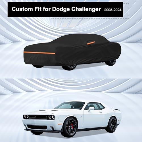 Amooca Heavy-Duty Car Covers Custom Fit for Dodge Challenger 2008-2024 Waterproof Sun-Proof All Weather for Automobiles Snow Cover 420D with Door Zipper Cotton Lining - color: A06-Custom Fit Dodge Challenger 2008-2024
