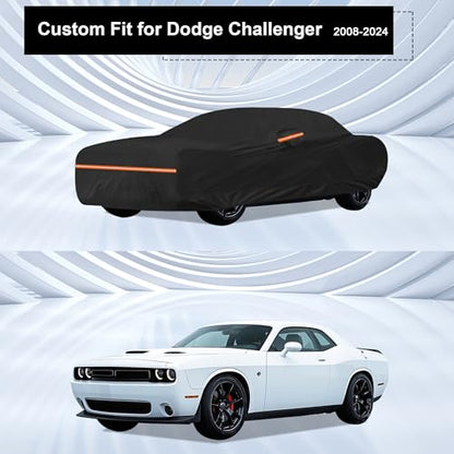 Amooca Heavy-Duty Car Covers Custom Fit for Dodge Challenger 2008-2024 Waterproof Sun-Proof All Weather for Automobiles Snow Cover 420D with Door Zipper Cotton Lining - color: A06-Custom Fit Dodge Challenger 2008-2024