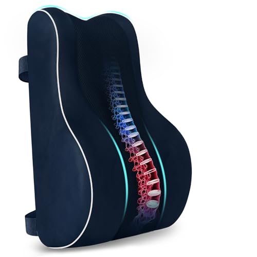 CloudBliss Ergonomic Lumbar Support Pillow – Memory Foam for Lower Back Pain Relief, Adjustable Straps & Mesh Cover for Office, Gaming, Car & Home Essentials (Blue) - color: Blue, size: Standard