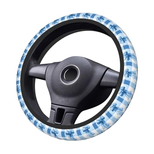 Steering Wheel Cover Blue Bows Check Elastic Neoprene, Anti-Slip Universal Fit 14.5-15 Inch, Car Accessories Interior Decoration Wheel Protector for Cars, SUVs, Trucks - color: A03