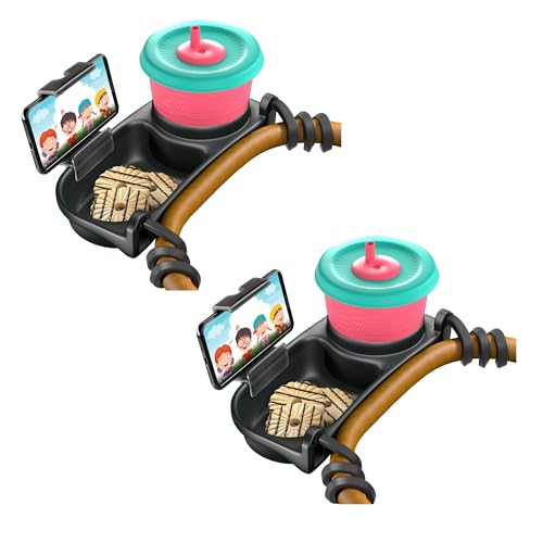 Universal Stroller Snack Tray | Stroller Cup Holder | Silicone Flexible Arms Grip Stroller Bumper Bar Stays in Place Stroller Tray Attachment (2-Pack Snack Tray with Phone Holder Black) - color: 2-Pack Snack Tray With Phone Holder Black