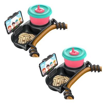 Universal Stroller Snack Tray | Stroller Cup Holder | Silicone Flexible Arms Grip Stroller Bumper Bar Stays in Place Stroller Tray Attachment (2-Pack Snack Tray with Phone Holder Black) - color: 2-Pack Snack Tray With Phone Holder Black