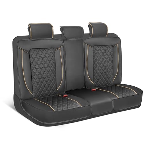 MotorBox Faux Leather Rear Bench Seat Cover – Semi-Universal Fit for Cars, SUVs & Trucks – Napa Style Back Seat Protector with Cushioned Design – Durable, Stylish Interior Upgrade - color: Black, Beige, size: Rear Bench