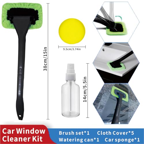 8pcs Car Windshield Cleaning Tool, Windshield Cleaner with with 5 Little Microfiber Pads That can be Washed/reused, Window Cleaner Tool, for Auto Glass Wiper (Green 01) - color: green 01