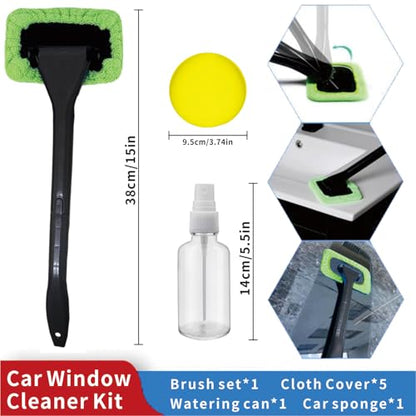 8pcs Car Windshield Cleaning Tool, Windshield Cleaner with with 5 Little Microfiber Pads That can be Washed/reused, Window Cleaner Tool, for Auto Glass Wiper (Green 01) - color: green 01