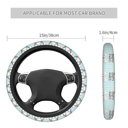 Swono Easter Universal 15" Steering Wheel Covers Easter Bunny Bottom Pink Blue Eggs Blue Wooden Cute Car Steering Wheel Cover for Men Women Girls Car Accessories - color: Easter