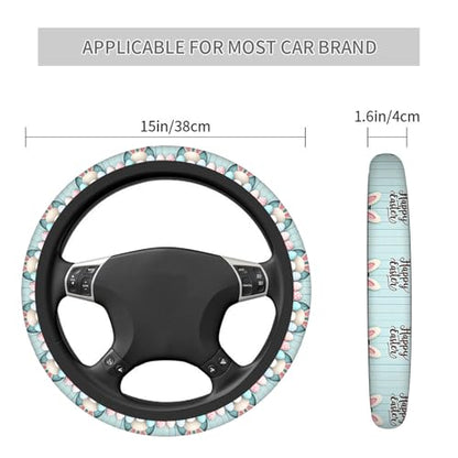 Swono Easter Universal 15" Steering Wheel Covers Easter Bunny Bottom Pink Blue Eggs Blue Wooden Cute Car Steering Wheel Cover for Men Women Girls Car Accessories - color: Easter