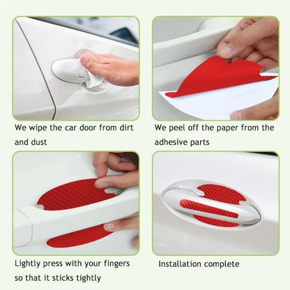 8PCS Car Door Handle Scratch Protector, Paint Guard Cover, Carbon Fiber Bowl Sticker, Protective Film for Most Handles (Red) - color: Red
