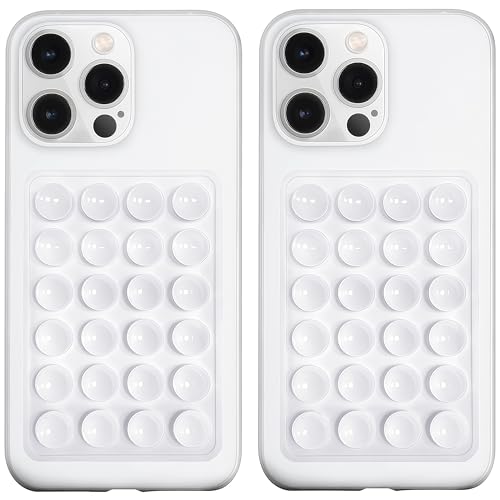 LvShuLiangPin 2 Pack Silicone Suction Phone Case Mount, Silicon Adhesive Phone Grip for Smartphones, Hands-Free Mirror Shower Phone Holder for Selfies, Tiktok Videos (White) - color: White