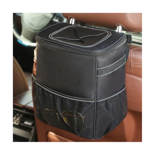 Car Trash Can with Lid and Storage Pockets, Leakproof Waterproof Vehicle Garbage Bin Organizer, Multipurpose Portable Auto Dustbin Container, Universal for SUV, Truck, RV