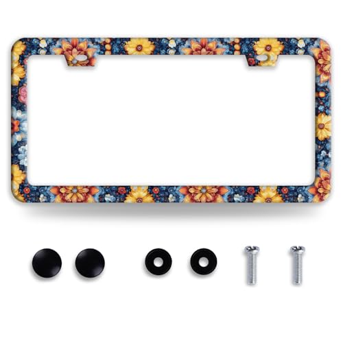 Beautiful Flowers License Plate Frame Floral Art Pattern License Plate Frames Funny Stainless Steel Accessories Cars Decor with 2 Holes and Screws Fits Standard Us Ca Vehicles Holder 12.2 X 6 Inch - color: Beautiful Flowers