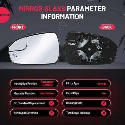 BDFHYK Mirror Glass Compatible with Fusion 2013-2020 Blind Spot Side View Convex Mirror Glass with Rear Holder, Replaces DS7Z17K707F, DS7Z-17K707-F, Heated (Left Side) - size: Left Driver Side, style: 2013-2020 Fusion
