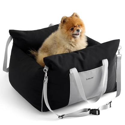 Lesure Small Dog Car Seat for Small Dogs - Waterproof Dog Booster Car Seat with Storage Pockets, Clip-On Safety Leash and Thickened Memory Foam Filling, Pet Carseat Puppy Travel Carrier Bed, Black