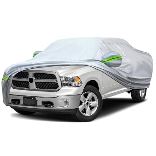 KEYOOG Truck Pickup Car Cover, 6-layer All-weather Waterproof, Heavy Outdoor Car Cover, Universal in All Seasons, Snow Protection, Acid Rainproof, Sunscreen, UV Protection, length Up to 237 "- Silvery - color: Green reflective strip, size: 9/ P-L For Pick