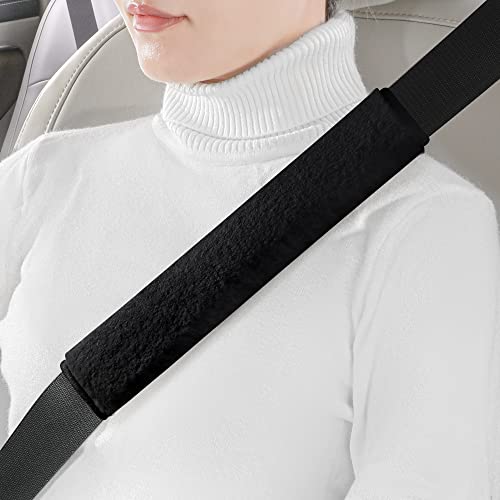 LACDL Extra Long Seatbelt Cover Super Soft Furry for Adults Kids Women & Men, Thick Plush Full Car Seat Belt Strap Cushion, Fluffy Shoulder Pad Protector, Auto Interior Accessories, Black, 10.5in,2pcs - color: Black, size: 10.5in - 2pcs