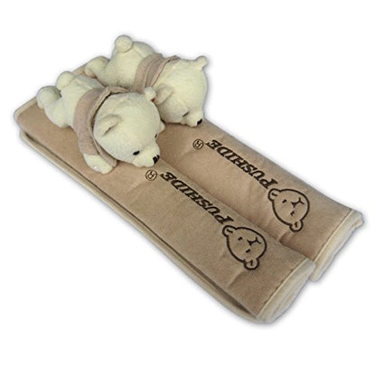 Tianmei 2Pcs Bear Doll Styling Faux Suede Car Seat Belt Strap Cover Shoulder Strap Pad (Beige Color) - color: Bear Beige - 2PCS