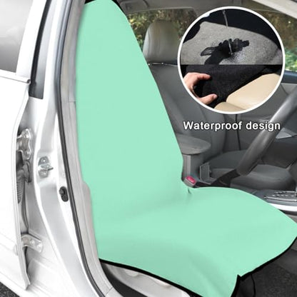 DXNQ 2PCS Car Towel Seat Cover, Waterproof Sweating Non-Slip Premium Soft Towel Carseat Protector, Universal Machine Washable Car Truck SUV Front Seat Cover for Gym Workout Beach Hiking (Mint Green) - color: Mint Green, 2pcs, Front
