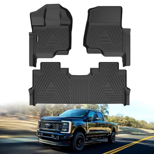 All Weather Floor Mats for 2017-2026 Ford F250/F350/F450 SuperCrew Cab with Rear Under Seat Storage, TPE Rubber Floor Liners Anti-Slip Full Set Automotive Mats for 2024 2025 F250/F350/F450 Accessories - size: Floor Mats for 2017-2025 Ford F250/F350