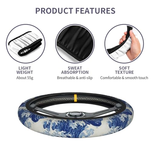 Wave Steering Wheel Cover Elastic Non-Slip Car Steering Wheel Covers with Seat Belt Shoulder Pad for Women Men - color: Wave