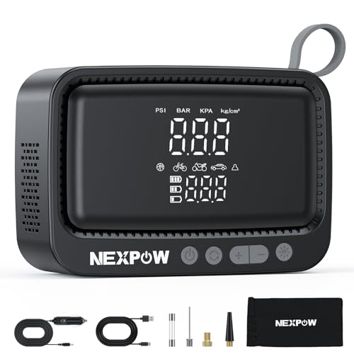 NEXPOW Tire Inflator Portable Air Compressor, 150 PSI Air Pump for Car Tires with Digital Pressure Gauge & Auto Shut-Off, Air Compressor Portable for Car, Motorcycle, Bicycle, Balls, Gray - color: Gray, size: Cordless 150 PSI