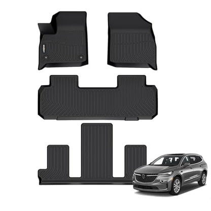 GINOWY-Floor Mats for Buick Enclave 2018-2024, TPE All Weather Mats Enclave with 2nd Row Bucket Seats, Non-Slip Waterproof Winter Enclave Floor Liners Accessories, Black - style: 1) for Buick Enclave 2018-2024 Floor Mats