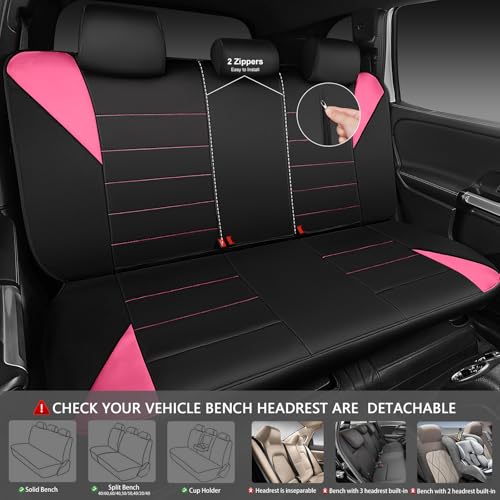 CAR PASS Waterproof Car Seat Covers Full Sets, Universal Fit Seat Covers for Cars, EVA Neoprene Seat Cover Set Full Sets, Interior Covers for Auto SUV,Vans,sedans, Trucks,(Black Pink) - color: Pink Full Sets