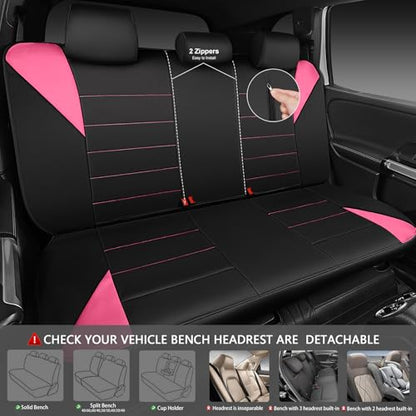 CAR PASS Waterproof Car Seat Covers Full Sets, Universal Fit Seat Covers for Cars, EVA Neoprene Seat Cover Set Full Sets, Interior Covers for Auto SUV,Vans,sedans, Trucks,(Black Pink) - color: Pink Full Sets