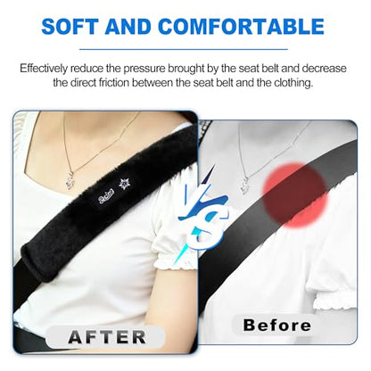 SPRING SEAON Fluffy Auto Seat Belt Cover Pad Soft Universal Car Seat Belt Covers Seat Beat Strap Pad for Shoulder Pad Neck Cushion Protector Car Accessories 2 PCS Black - color: Black