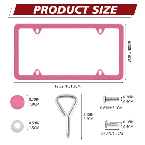 Automotive Universal 2 Pack License Plate Frames Stainless Steel License Plate Holder Covers with Screws Caps Washers Universal 4 Hole Compatible with Car Truck Exterior Accessories, Pink - color: Pink