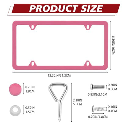 Automotive Universal 2 Pack License Plate Frames Stainless Steel License Plate Holder Covers with Screws Caps Washers Universal 4 Hole Compatible with Car Truck Exterior Accessories, Pink - color: Pink