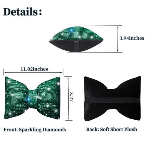 Bling Car Pillows Rhinestones Bowknot Neck Cushion Pillowsdiamond-Studded Headrest Accessories for Women Colourful Rhinestone Car Accessories Green 2Pcs - color: Green
